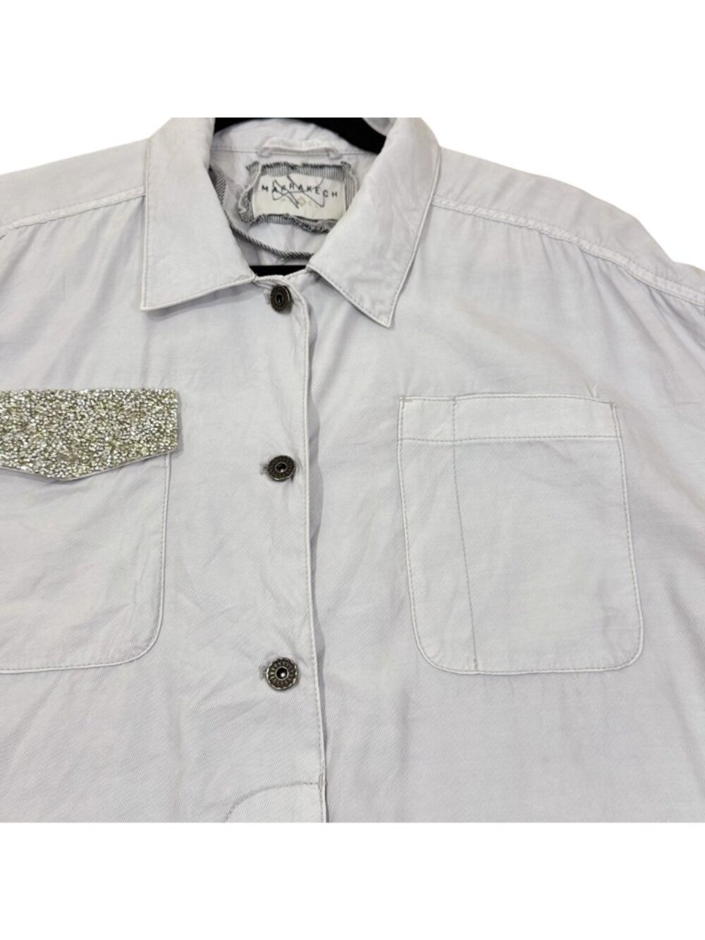 Marrakech – Women’s Light Gray Rhinestone Utility Jacket Shacket – Size M - Picture 4 of 12